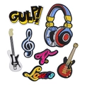 Set of 7 embroidered music patches featuring guitar, headphones and musical notes - 7-Piece Set