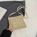 Elegante borsa tote in paglia beige tessuta a mano con motivi floreali per l'estate - Senza Ciondolo / Beige