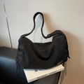 Grande borsa a tracolla in velluto nero con logo Ziyouse in pelle e coulisse - Nero