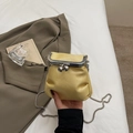 Mini yellow leather crossbody chain bag in a vintage doctor bag style with silver clasp - Yellow
