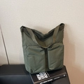 Minimalist army green nylon tote bag with functional front pockets for casual wear - Green
