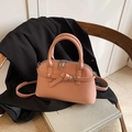 Peach pink lychee grain leather shell bag with silver buckle and thin shoulder strap - Pink