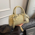 Chic light green leather Boston bag with silver lock detail and dual top handles - Light Green