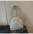 Moderner silberner gewebter Shopper mit cremefarbenem Canvas-Innenbeutel mit Kordelzug - Stil 2 Silber