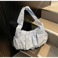 Light blue nylon tote bag with pleated cloud texture and knotted shoulder strap - Light Blue