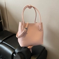 Pink lychee grain leather bucket bag with silver hardware and adjustable shoulder strap - Pink Without Pendant