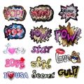 Glinsterende pailletten borduurpatches set met POW LOVE en striptekst voor DIY kleding - Complete Assorti Patroon Collectie