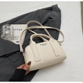 Chic off-white lychee leather bowling handbag with adjustable shoulder strap for women - Off-White (Without Pendant)