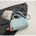 Light blue lychee leather Boston handbag with detachable strap and brand logo - Blue (Without Charm)