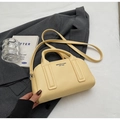 Cream yellow litchi grain Boston bowling bag with top handles and slender shoulder strap - Yellow (No Pendant)