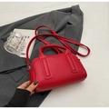 Red lychee grain leather Boston bag with double handles and adjustable strap - Wine Red (Without Pendant)