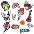 Set of 12 colorful embroidered patches with cartoon mushroom and rainbow designs for DIY - Full Set