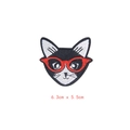 Embroidered black and white cat patch with red glasses DIY iron-on applique 6.3cm x 5.5cm - Black and White Cat Style (GZ-0481)