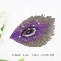Parche bordado de pluma de pavo real púrpura con lentejuelas doradas y malla negra, 10.6x6.9cm - Púrpura