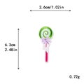 Green and white spiral lollipop embroidery patch with purple bow and dimension labels - Purple Bow Lollipop (11679)