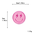 Pink round embroidery patch with smiley face and glitter lightning eyes, 5cm diameter - Smiley Face Round (11700)