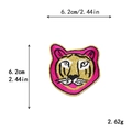 Tiger head embroidery patch with pink borders and gold glitter finish, size 6.2cm - Tiger Head Shape (11692)