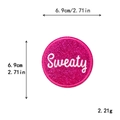 Pink glitter patch with white Sweaty embroidery, circular DIY iron-on decoration - SWEATY Round Style (11687)