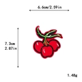 Embroidered red cherry patch with green leaves, 6.6cm x 7.3cm DIY fruit applique - Large Cherry Style (11418)