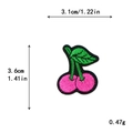 Pink cherry fruit embroidery patch with green leaves, size 3.1x3.6cm for DIY decor - Cherry Style (11422)