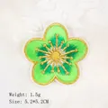 DIY flower embroidery patch with green thread and gold edge, size 5.2x5.2cm for clothing - Flower Shape Style (GZ-5539) / Green