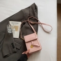 Mini light pink square crossbody phone bag in smooth leather with gold pendant detail - No Pendant / Pink