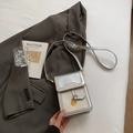 Silver mini square crossbody bag with metallic finish and chic golden pendant - No Pendant / Silver