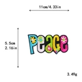 Gestickter PEACE-Buchstabenaufnäher mit bunten Gänseblümchen und Größenangaben - PEACE Floraler Stil (10728)
