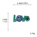 Embroidered LOVE letter patch with peace symbol in neon green and blue colors - LOVE Peace Sign Style (10741)