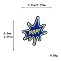 Blue comic explosion POP letter embroidery patch with yellow edge dimensions view - POP! Style