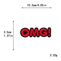 Embroidered red OMG patch for clothes with black border and measurements 10.3x3.5cm - OMG! Red Style (10734)