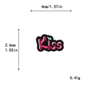Kiss letter embroidery patch in rose pink with blue heart and 4cm size dimensions - Kiss Heart Style (10746-B)