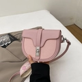 Pink contrast saddle bag with woven texture and ethnic style embroidered strap - Pink