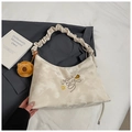 Detail of marble tie-dye shoulder bag with moon embroidery and pleated handle - With Charm / White