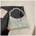 Elegante borsa tote verde menta marmorizzata con manico arricciato e stelle ricamate - Senza Ciondolo / Blu