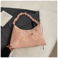 Borsa a tracolla plissettata tie-dye rosa e bianca con ricamo di sole e luna - Senza Ciondolo / Rosa