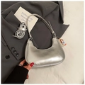 Detail of silver metallic hobo bag with pearl doll pendant on a grey blazer - Silver (With Pendant)