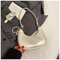Detail of white moon bag with pearl chain, cartoon charm and adjustable shoulder strap - White with Pendant