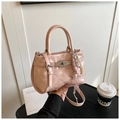 Pink quilted leather handbag with silver twist lock and pearl star charms decoration - With Charm / Pink