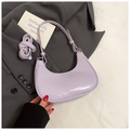 Light purple crescent shoulder bag with adjustable strap and embossed fashion text - Purple Without Pendant