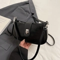 Black oily leather underarm bag with silver twist lock and adjustable shoulder strap - Black