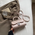 Pale pink leather crossbody bag with silver round twist lock and top handle - Pink (No Charm)
