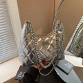 Silver quilted hobo bag with metallic finish and elegant chain strap for women - Silver