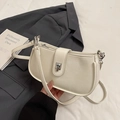 Chic off-white hobo bag in litchi textured PU leather with silver twist lock closure - White