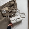 Minimalist white PU leather small crossbody bag with silver buckle and top handle - White (Without Charm)