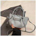 Mini sac seau plissé bleu clair avec texture tissée et poignée pour femme - Bleu Clair (Sans Pendentif)