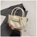 Mini sac seau tressé crème chic avec deux poignées et cordon de serrage pour femmes - Beige (Sans Pendentif)