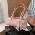 Bolso de hombro Balletcore rosa con elegante lazo de encaje blanco y piel sintética - Rosa