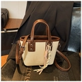 Retro cream white bucket bag with dark brown trim and stylish woven rope detail - Off White