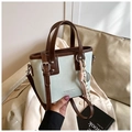 Retro light blue and brown wax leather bucket bag with top handle and crossbody strap - Light Green